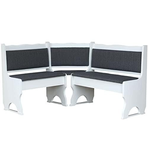 k koma Upholstered Corner Bench, Solid Pine, 160 x 200 cm, White/Dark Gray, 1 pc.