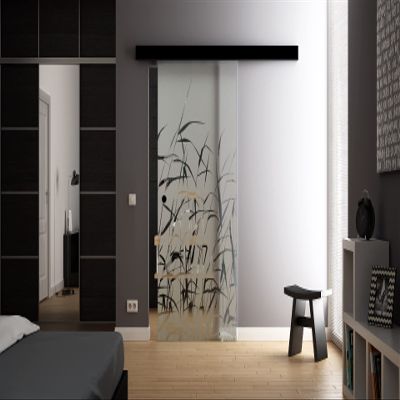 Soft-Close Glass Sliding Door 1025 x 2175 mm, Reed Grass Design, Sadora SlimLine System