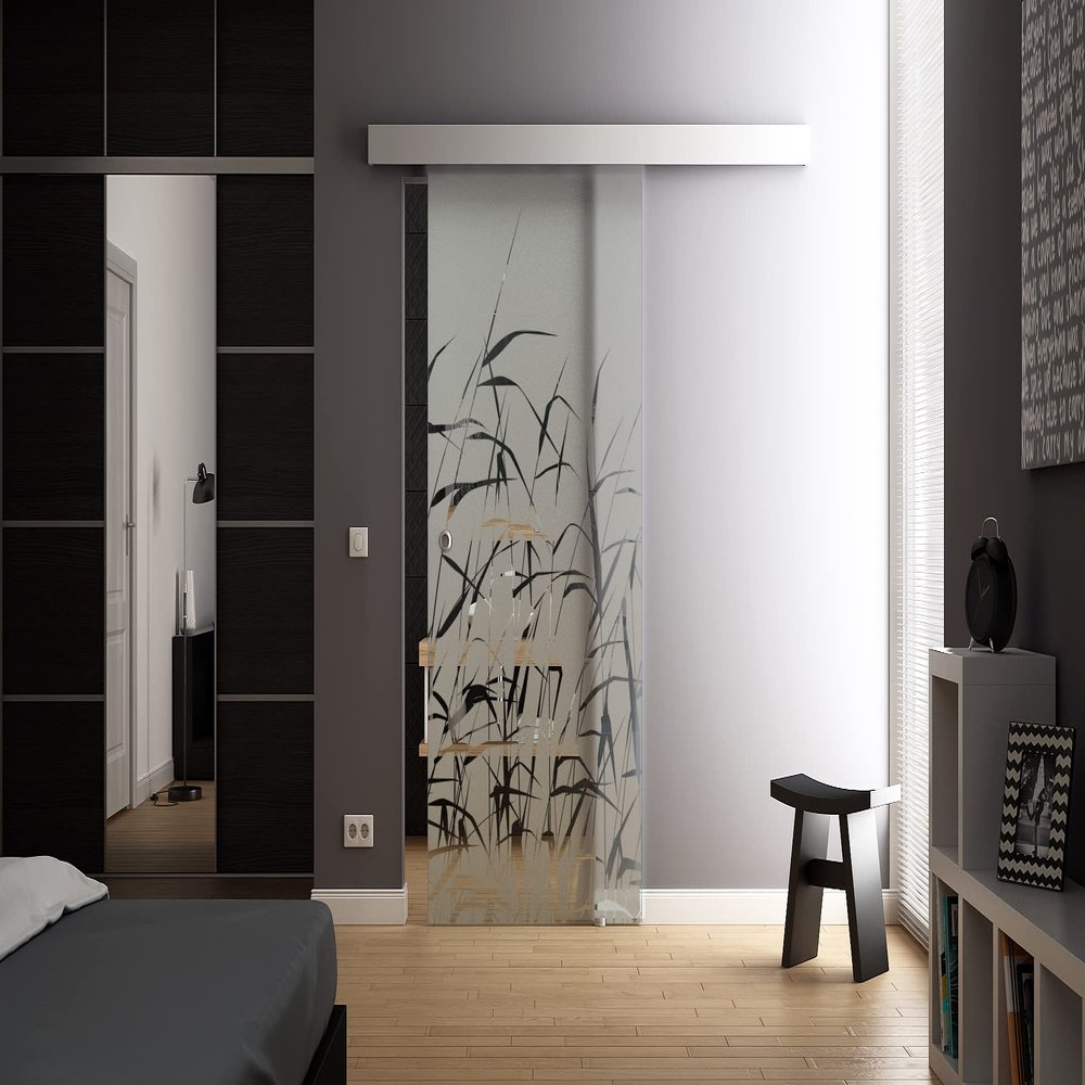 Glass Sliding Door 1025 x 2050 mm, Reed Grass, Sadora SlimLine Complete System