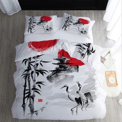 Japanese Crane Bamboo Duvet Cover Set 200 x 220 cm, 3-Piece