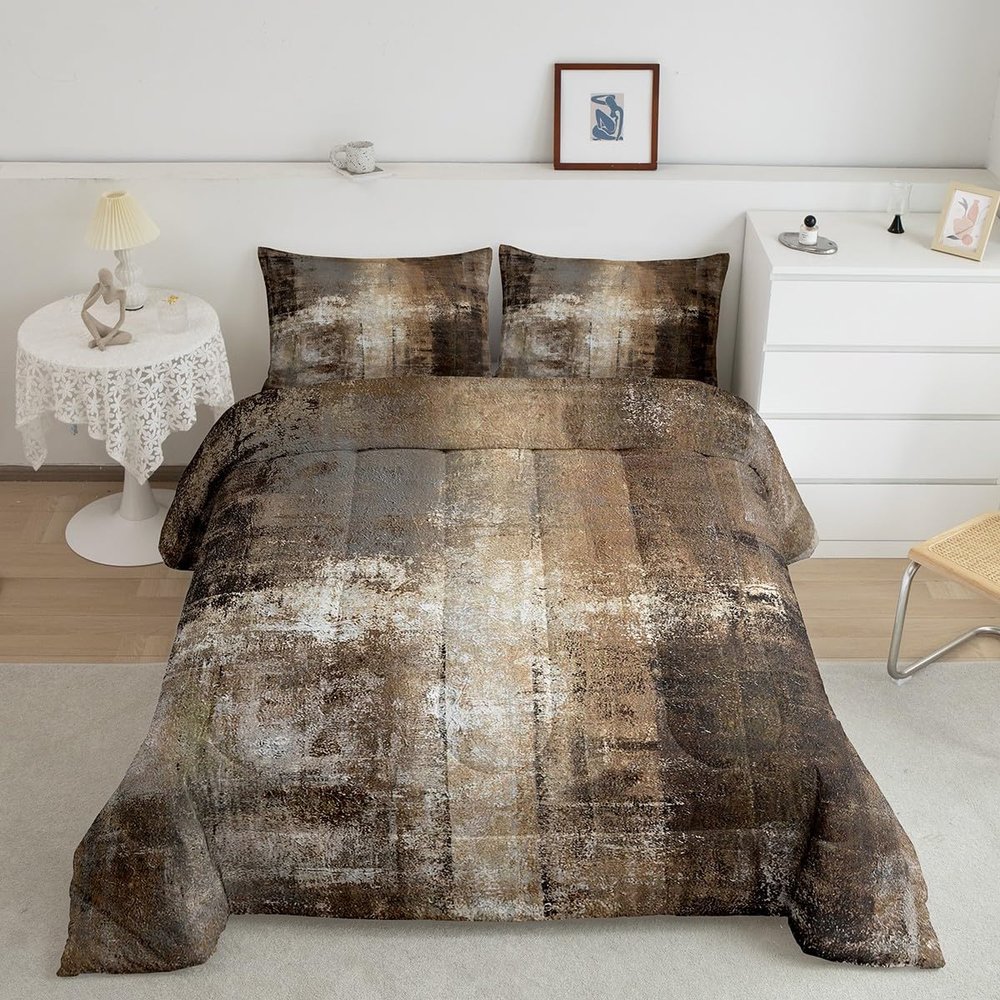 Erosebridal Oil Painting Bedding Set, Queen Size, Hippie Brown, Retro Tie-Dye Quilt with 2 Pillowcases