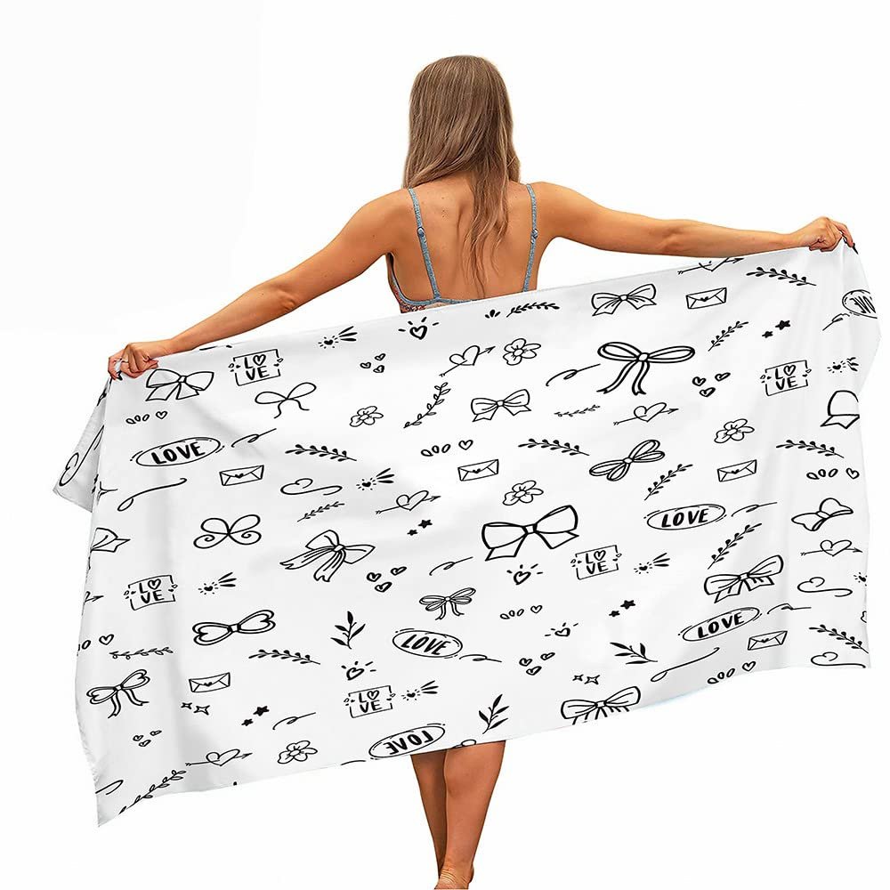 Chickwin 3D Pattern Beach Towel, Large Lightweight Microfiber Towel, Quick-Drying, Portable Rectangular Bath Towel, 80 x 160 cm, White