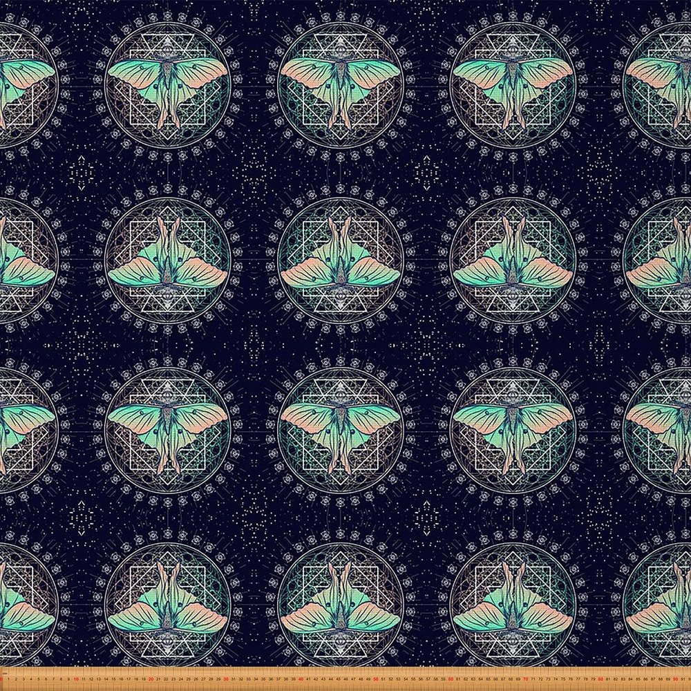 Death Moth Upholstery Fabric Halloween Butterfly Animal Fabric by the Yard Zodiac Galaxy Decor Fabric for Boys and Girls, Gothic Moth Skeleton Boho Waterproof Ombre Green, 276 x 150 cm (H x W)