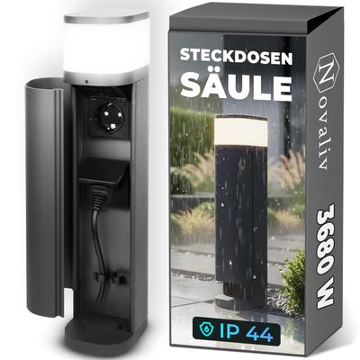 Novatool Anthracite Round Bollard Light with 2-Way Outdoor Socket, Cover and IP44