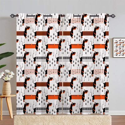 ANHOPE Dachshund Puppy Piano Dog Blackout Curtains with Eyelets, 2-Piece Set, H 229 x W 117 cm