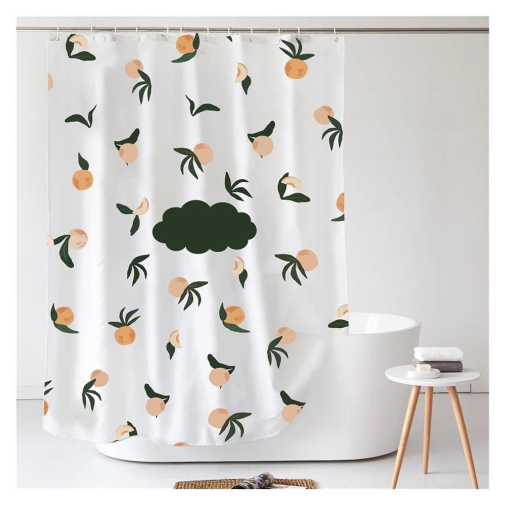 BNNP Peach Fruit Print Polyester Shower Curtain with Hooks, 180 x 200 cm