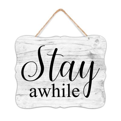 NABRAND Stay Awhile Vintage Wooden Wall Art Sign, Rustic Home Decor, 8 x 10 in