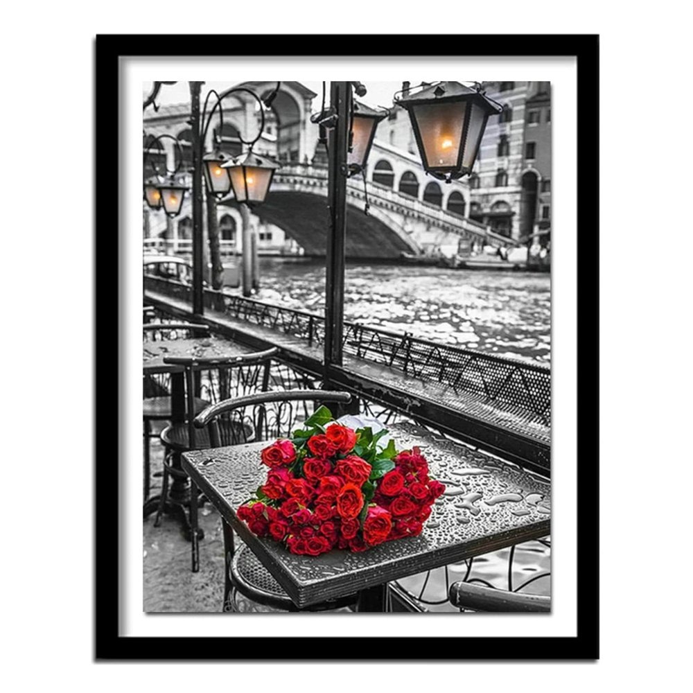 DIY 5D Diamond Painting Full Drill Kit, Street Scene Roses, 40 x 120 cm, Square Drill