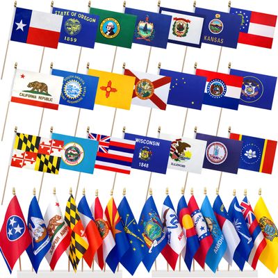 LoveVC Set of 50 National Flags on Wooden Sticks, Mini Hand Flags, 12.7 x 20.3 cm