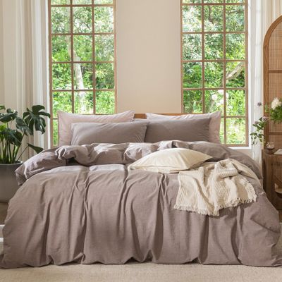 MooMee Bedding Set, Duvet Cover, 100% Washed Cotton, Linen-Like, Textured, Breathable, Soft, Comfortable, Mauve Brown, Oversized King