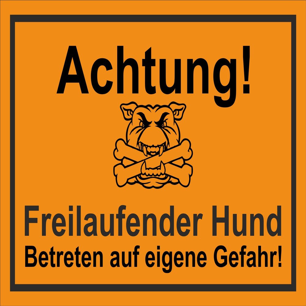 Melis-Folienwerkstatt Caution Sign – Dog Running Free, 30 × 20 cm, Drill Holes, 3 mm Aluminum Composite, 20 VAR, S00017-009-E