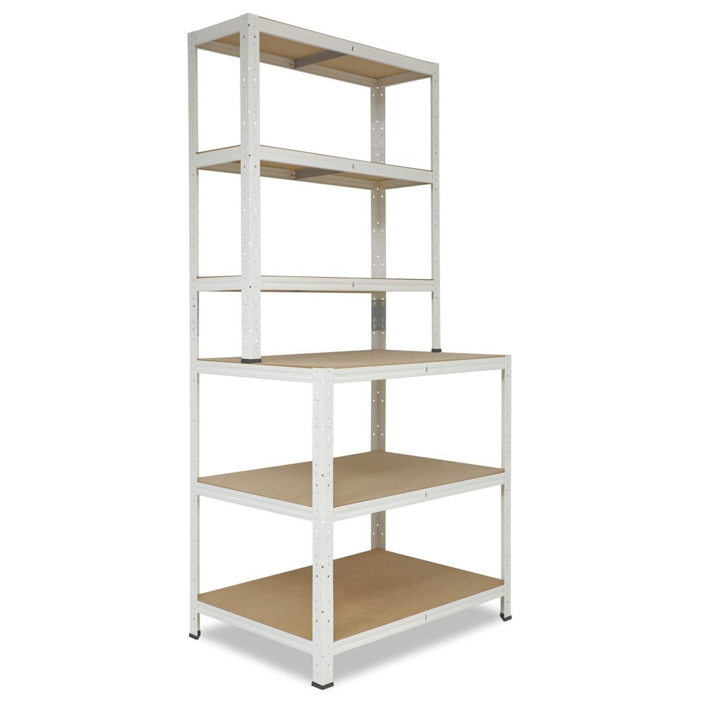 shelfplaza Home 190 x 80 x 60 cm White Workbench Shelving Unit with 6 Shelves