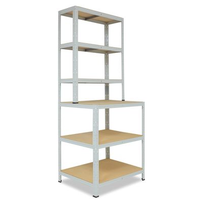 shelfplaza Office 190 x 100 x 60 cm Light Gray Workbench Shelving Unit with 6 Shelves