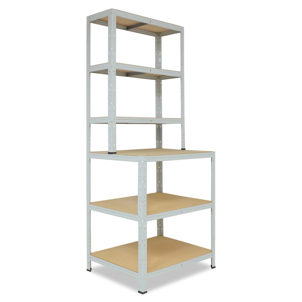shelfplaza Office 190 x 100 x 60 cm Light Gray Workbench Shelving Unit with 6 Shelves