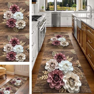 Brown Wood-Grain Runner Rug for Hallway and Kitchen, 100 x 180 cm, Non-Slip and Washable