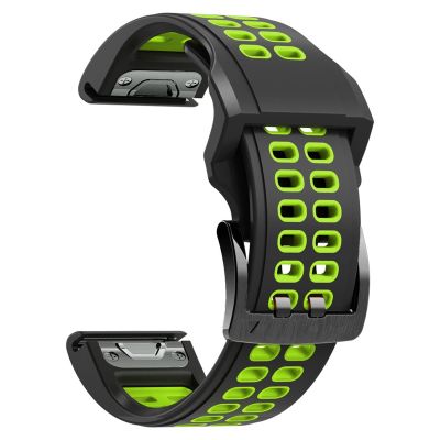 GANYUU 22 mm/26 mm Silicone Easyfit Band for Garmin Fenix 7, 7X, 6, 5, 5 Plus, 935, 945, Fenix 6X, 5X, 3, 3HR, S60 and S62 Watches, Black/Green