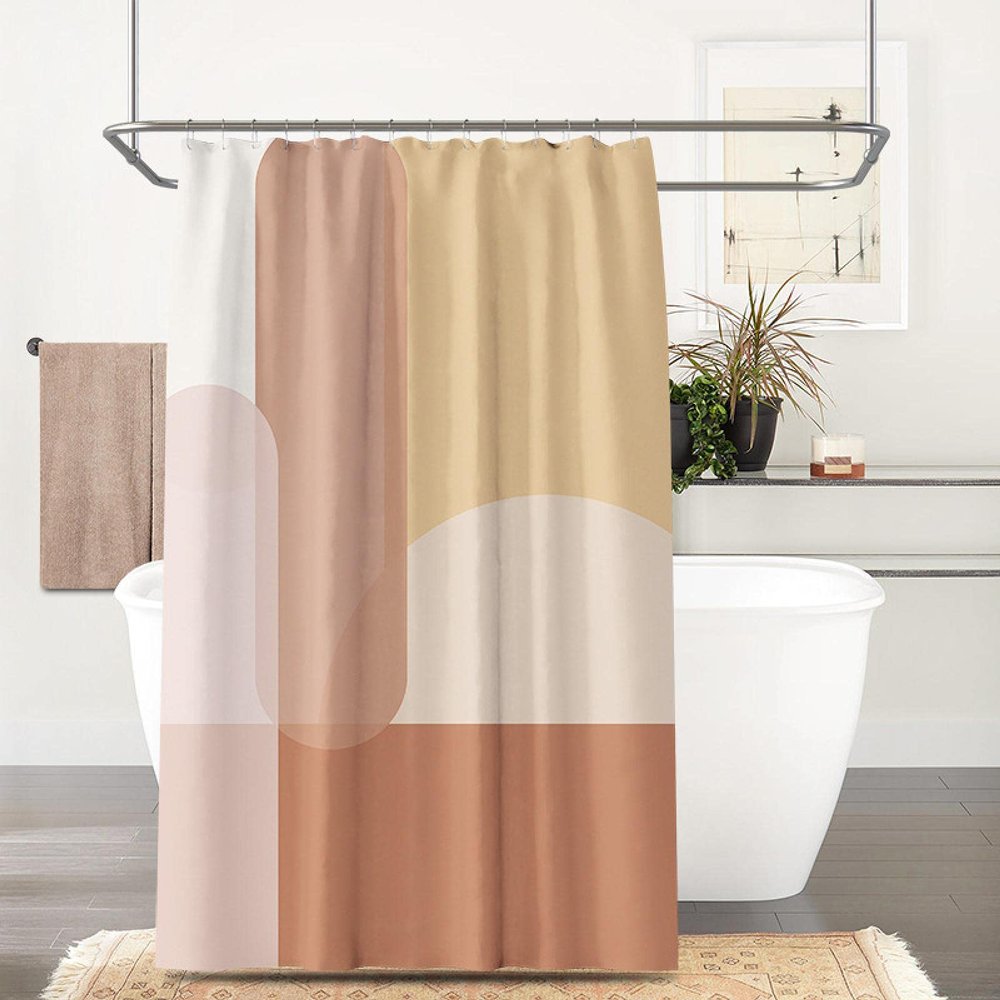 Nordic Abstract Color-Block Waterproof Shower Curtain, 240 x 175 cm (W x H)
