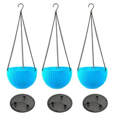 ZhuiKun Hanging Plastic Flower Pots with Drainage Hole, Hanging Planter Basket, Indoor/Outdoor, Blue, PT, 3 Pcs, S