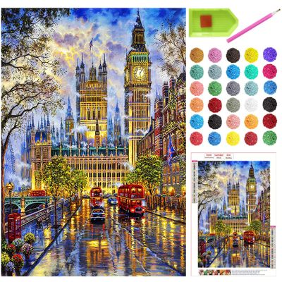 5D Big Ben & Street Scene Diamond Painting Kit, Full Drill, 30.5 x 40.6 cm