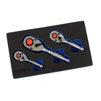 Stubby Ratchet Set, 90-Tooth, Reversible, 1/4", 3/8", 1/2"