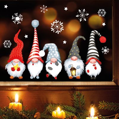 Loft Christmas Window Stickers with 5 Gnomes and Snowflakes, Reusable A4 Sheet, 38 Stickers