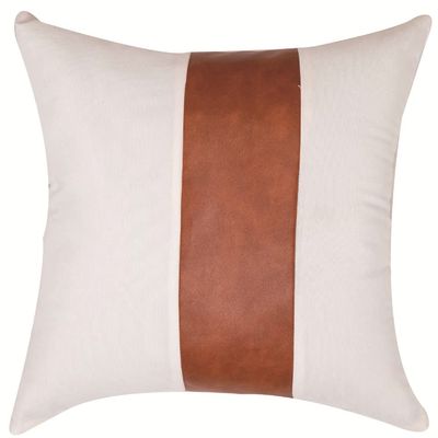2-Pack Faux Leather Patchwork Stripe Pillow Covers, 18 x 18 in