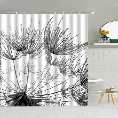 YTITILUCK Dandelion Shower Curtain, Psychedelic Floral Pattern, Gray, 225 x 180 cm