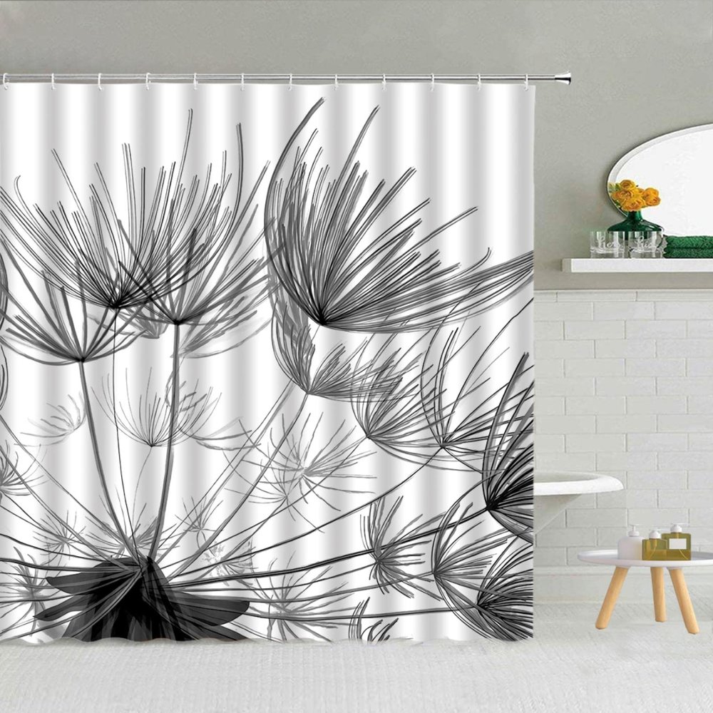 YTITILUCK Dandelion Shower Curtain, Psychedelic Floral Pattern, Gray, 225 x 180 cm
