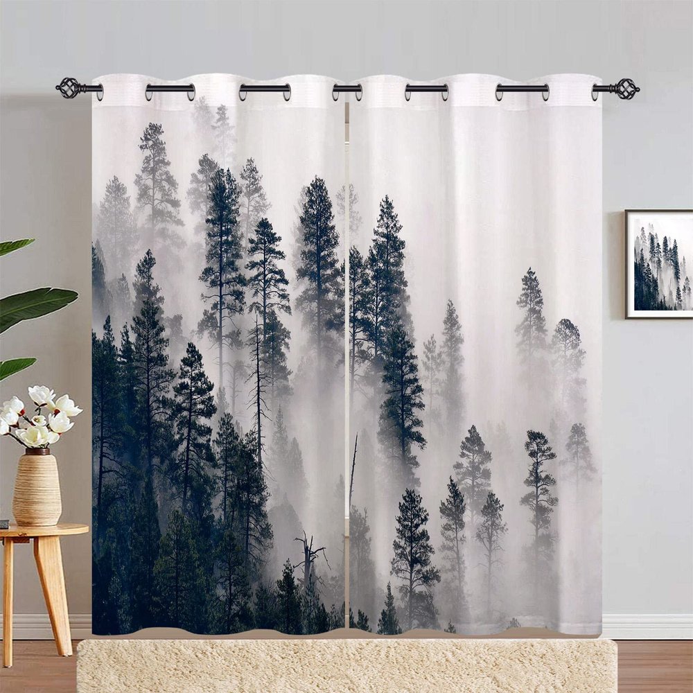 ANHOPE Misty Mountain Forest Blackout Curtains with Eyelets, 2-Pack, 183 x 117 cm