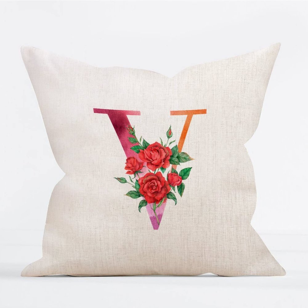 Decorative Pillow Cover with Watercolor Monogram, 45.7 x 45.7 cm, Letter V Initial