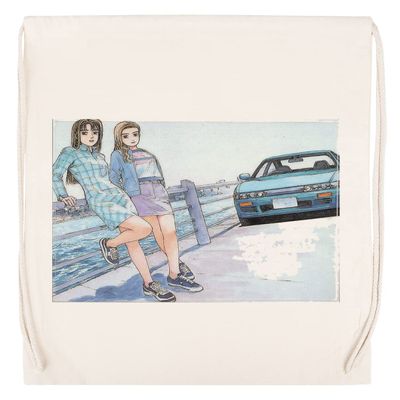 Mako & Sayuki Initial D Beige Cotton Drawstring Sports Bag