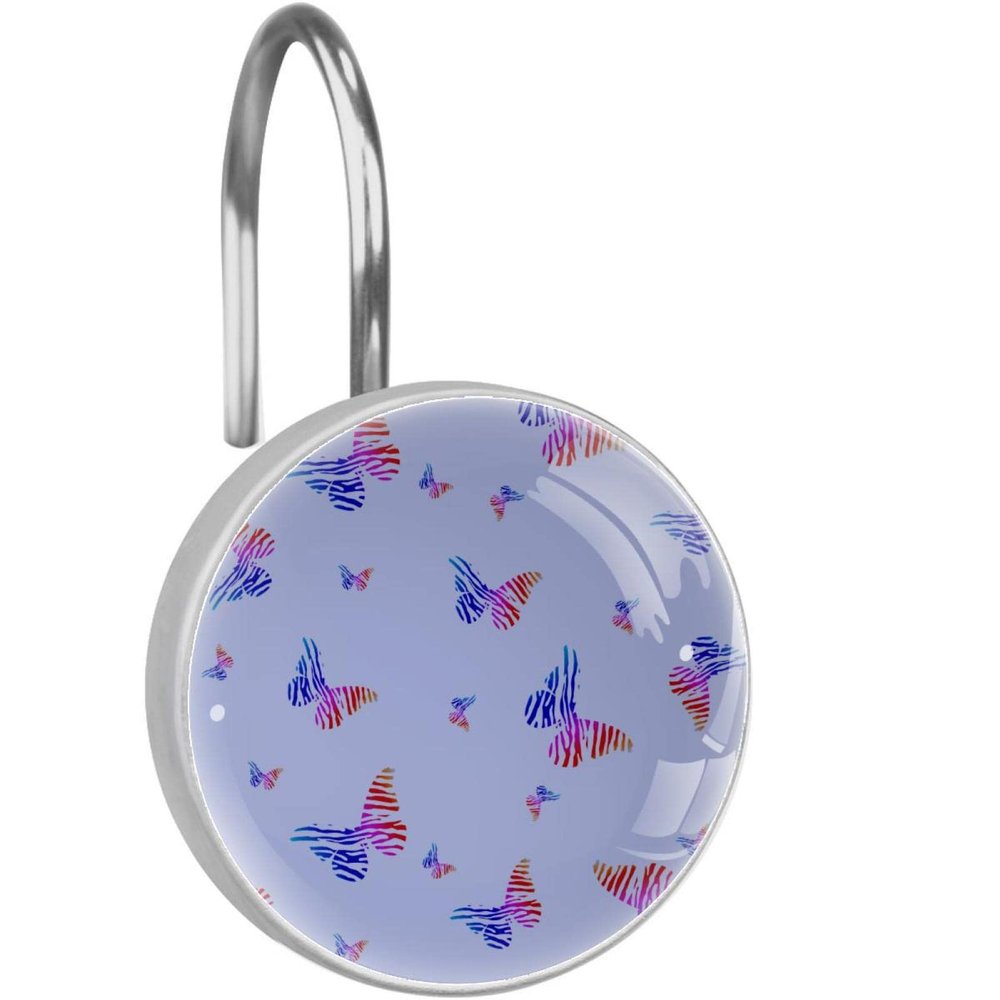 12-Pack Decorative Shower Curtain Hooks, Stainless Steel Rings, Butterfly Purple