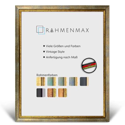 RahmenMax Elsass Picture Frame 40 x 65 cm, Turquoise-Gold Vintage Wood Frame with Acrylic Glazing