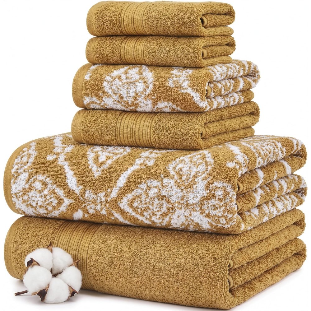 Modern Threads Amaris Reversible Yarn-Dyed Jacquard Towel Set, 6-Piece, Gold
