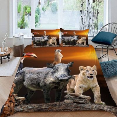 African Animals 3-Piece Bedding Set, 200 x 200 cm, 3D Sunset Print, 100% Microfiber