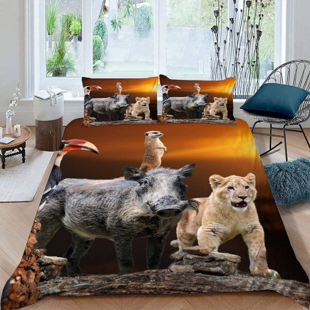 African Animals 3-Piece Bedding Set, 200 x 200 cm, 3D Sunset Print, 100% Microfiber
