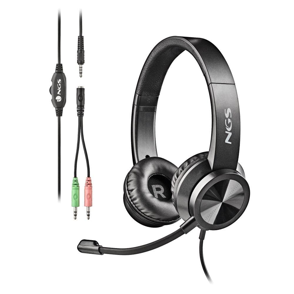 NGS MSX11 PRO On-Ear Headphones with Adjustable Microphone, 3.5 mm Jack, Adapter and Volume Control