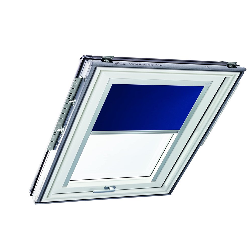 Original Roto Exclusiv ZRE Roller Blind for Roto Roof Windows, Silver Guide Rails, Manual, Designo R6/R8, i8 & Classic 64/84, Size 065/118 | 06/11, Blue