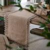 Elegant Luxury Thick Felt Table Runner with Tassels, Natural Cotton Burlap, Bohemian Style view 3