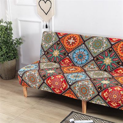 Surwin Armless Sofa Bed Cover, Stretch Slipcover, Patchwork, 2-Seater