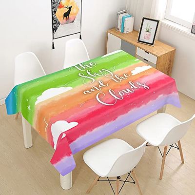 Morbuy Washable Rainbow Print Tablecloth, Rectangular Waterproof Polyester, Cloud, 140 x 180 cm