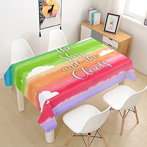 Morbuy Washable Rainbow Print Tablecloth, Rectangular Waterproof Polyester, Cloud, 140 x 180 cm
