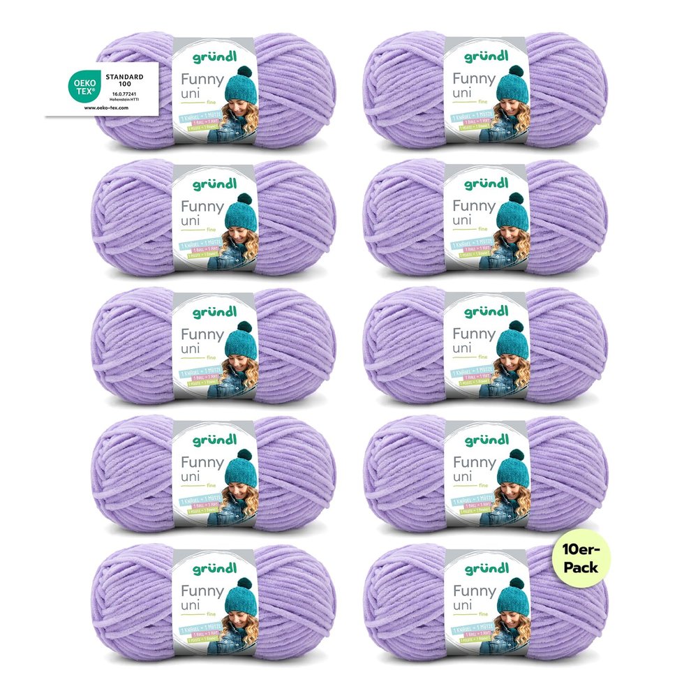 Gründl Funny uni Chenille Yarn, 10 x 100 g, Lavender
