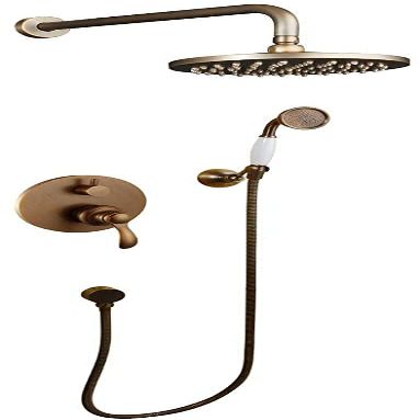 DASHADAO Vintage Antique Brass Shower System Set with 8-Inch Rain Showerhead and Hand Shower