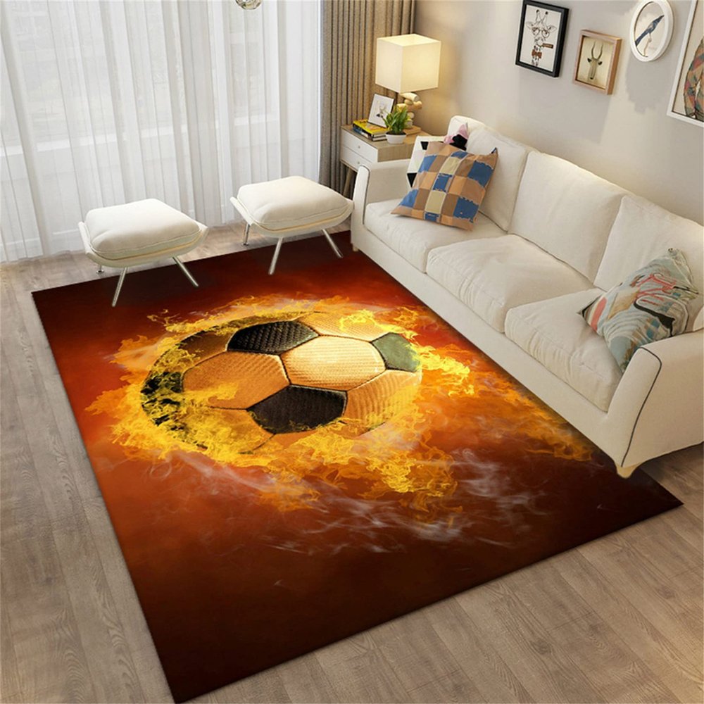 Xisnuient Kids’ 3D Soccer Flame Rug, Non-Slip, Washable, Color 2, 45 x 120 cm