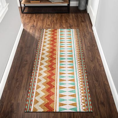 QQrunner Orange Geometric Boho Kitchen Runner Rug, Non-Slip, Custom Sizes