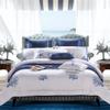 RhineCart Basics Blue Embroidered White Egyptian Cotton Duvet Cover Set, US Queen 6-Piece view 1
