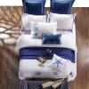 RhineCart Basics Blue Embroidered White Egyptian Cotton Duvet Cover Set, US Queen 6-Piece view 3