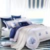 RhineCart Basics Blue Embroidered White Egyptian Cotton Duvet Cover Set, US Queen 6-Piece view 4