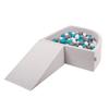 KiddyMoon Foam Playground with Quarter-Square Ball Pit (100 Balls), Obstacle Course, Light Gray/Gray/White/Turquoise view 1